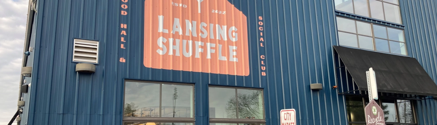Picture of the front of Lansing Shuffle, in the former Lansing City Market building.
